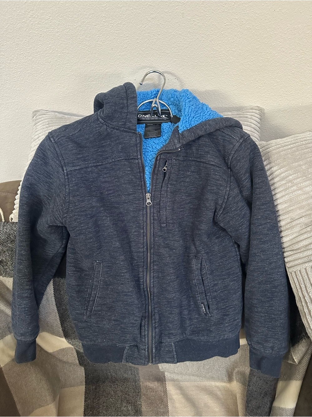 Kids O'Neill Blue Sherpa-Lined Gray Zip Hoodie